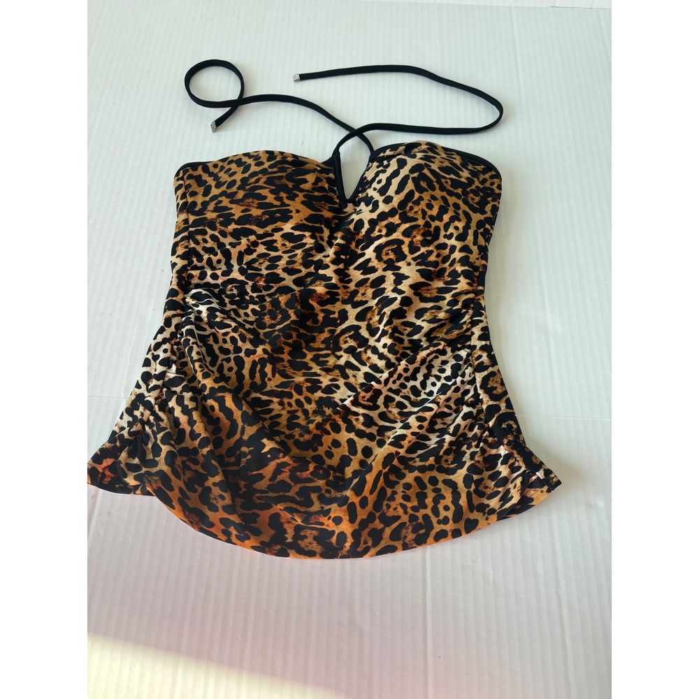Calvin Klein Leopard Print Swim Top in Black and Brown